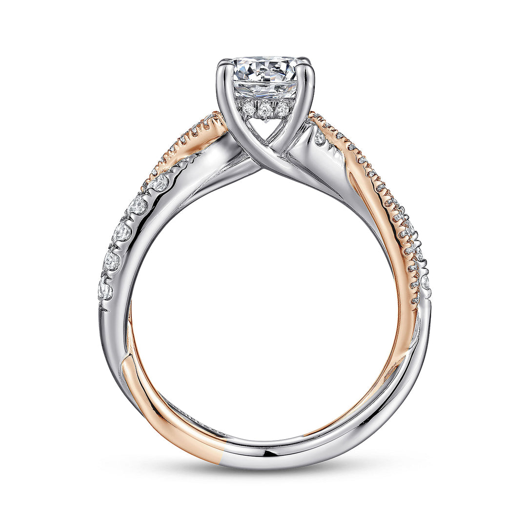 Gabriel & Co. ER14460R4T44JJ 14K White Rose Gold Round Diamond Twisted Engagement Ring