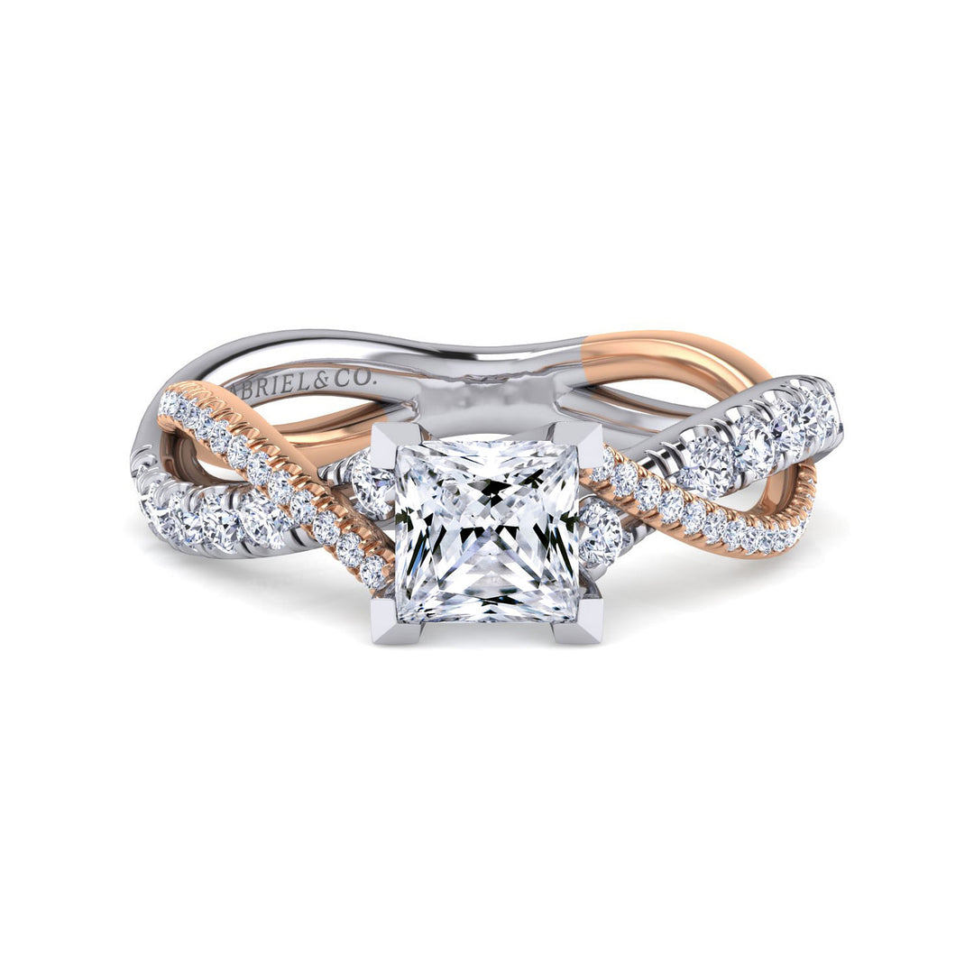 Gabriel & Co. ER14460S4T44JJ 14K White Rose Gold Princess Cut Diamond Twisted Engagement Ring