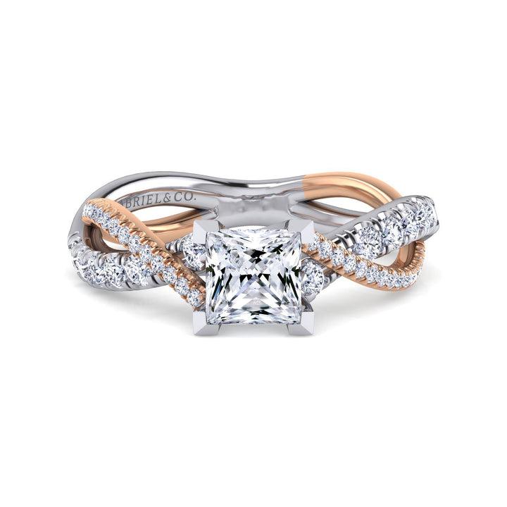Gabriel & Co. ER14460S4T44JJ 14K White Rose Gold Princess Cut Diamond Twisted Engagement Ring