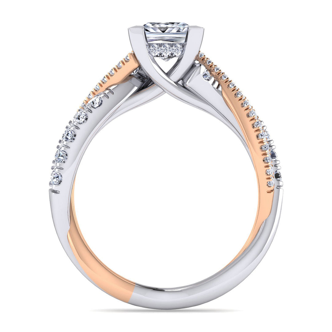 Gabriel & Co. ER14460S4T44JJ 14K White Rose Gold Princess Cut Diamond Twisted Engagement Ring