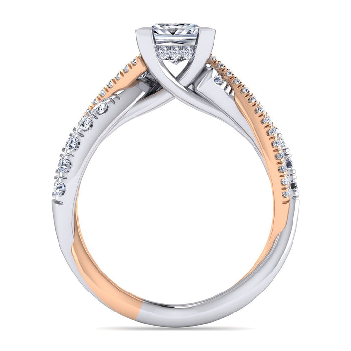 Gabriel & Co. ER14460S4T44JJ 14K White Rose Gold Princess Cut Diamond Twisted Engagement Ring