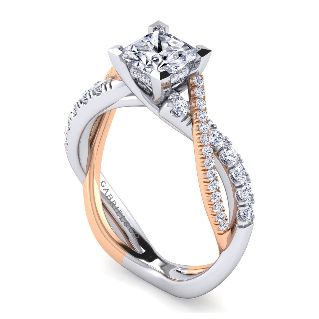 Gabriel & Co. ER14460S4T44JJ 14K White Rose Gold Princess Cut Diamond Twisted Engagement Ring