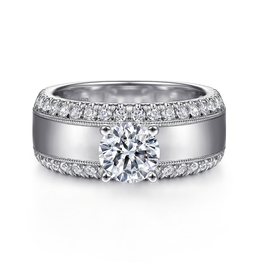 Gabriel & Co. ER14611R4W44JJ 14K White Gold Round Diamond Wide Band Engagement Ring