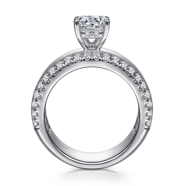 Gabriel & Co. ER14611R4W44JJ 14K White Gold Round Diamond Wide Band Engagement Ring