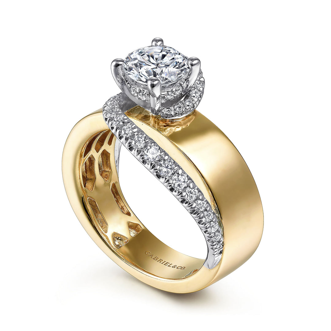 Gabriel & Co. ER14632R4M44JJ 14K White Yellow Gold Round Bypass Diamond Engagement Ring