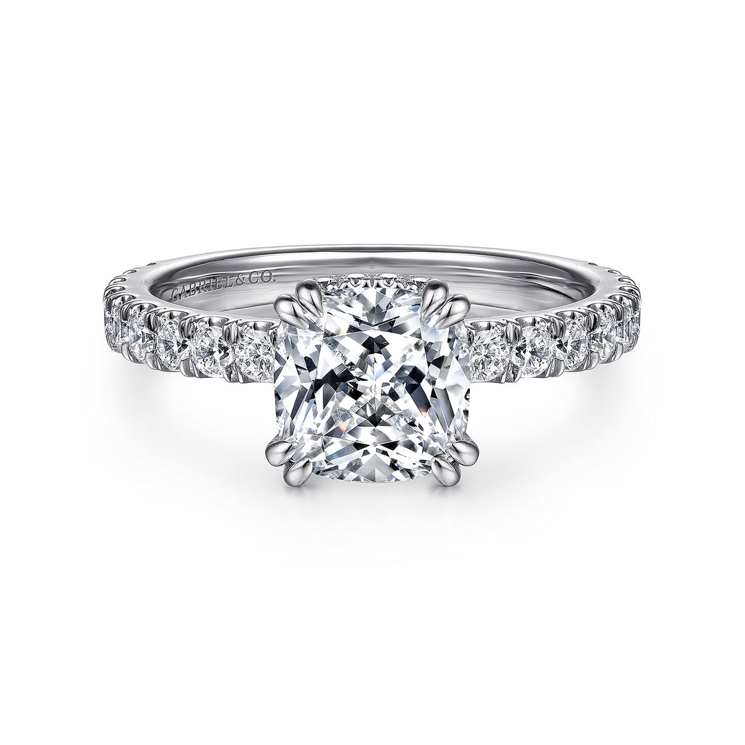 Gabriel & Co. ER14649C8W44JJ 14K White Gold Hidden Halo Cushion Cut Diamond Engagement Ring