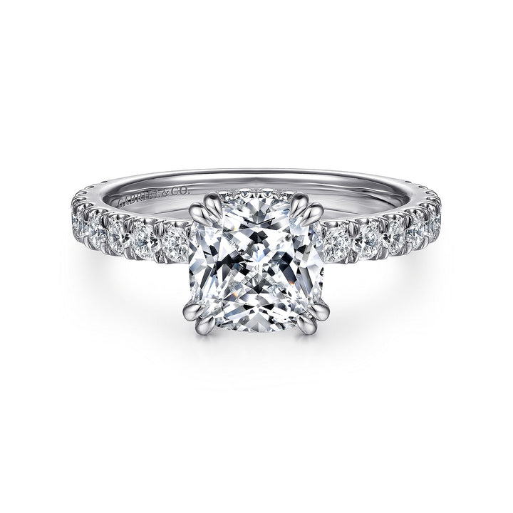 Gabriel & Co. ER14649C8W44JJ 14K White Gold Hidden Halo Cushion Cut Diamond Engagement Ring