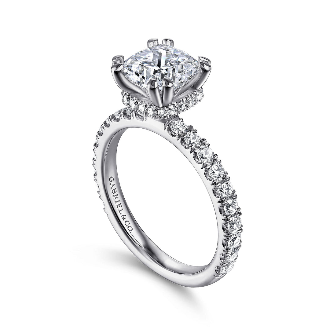 Gabriel & Co. ER14649C8W44JJ 14K White Gold Hidden Halo Cushion Cut Diamond Engagement Ring