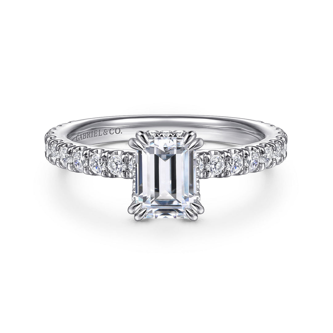Gabriel & Co. ER14649E4W44JJ 14K White Gold Hidden Halo Emerald Cut Diamond Engagement Ring