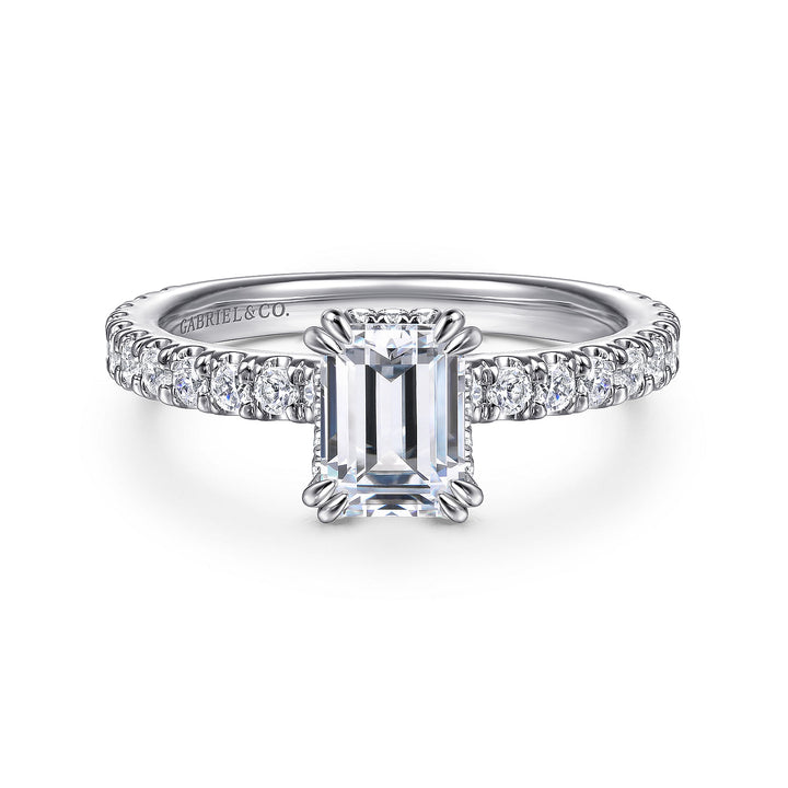Gabriel & Co. ER14649E4W44JJ 14K White Gold Hidden Halo Emerald Cut Diamond Engagement Ring