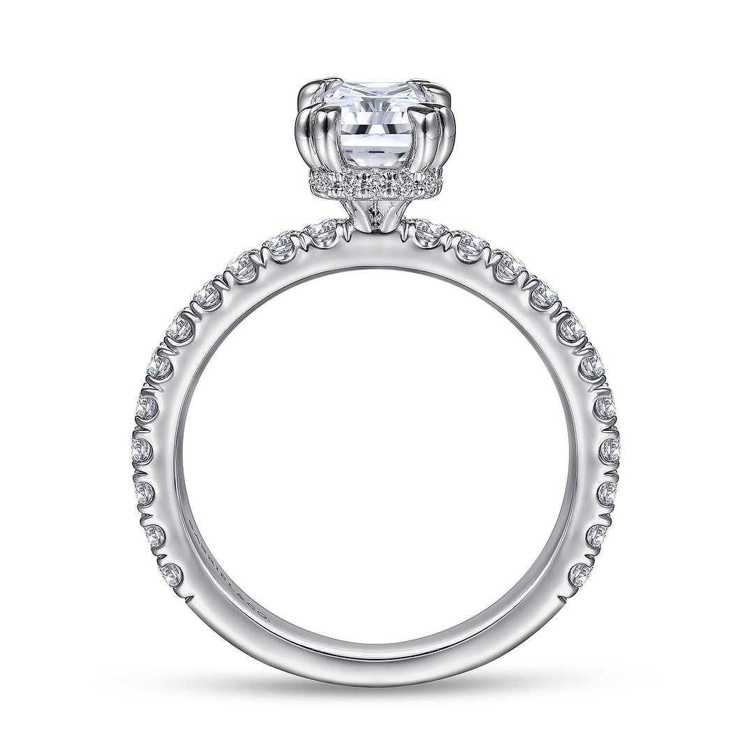 Gabriel & Co. ER14649E4W44JJ 14K White Gold Hidden Halo Emerald Cut Diamond Engagement Ring