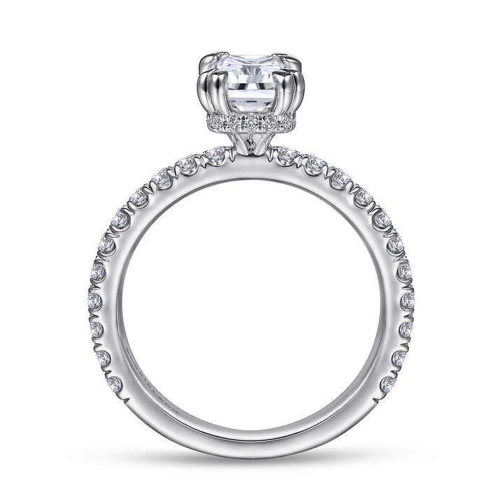 Gabriel & Co. ER14649E4W44JJ 14K White Gold Hidden Halo Emerald Cut Diamond Engagement Ring