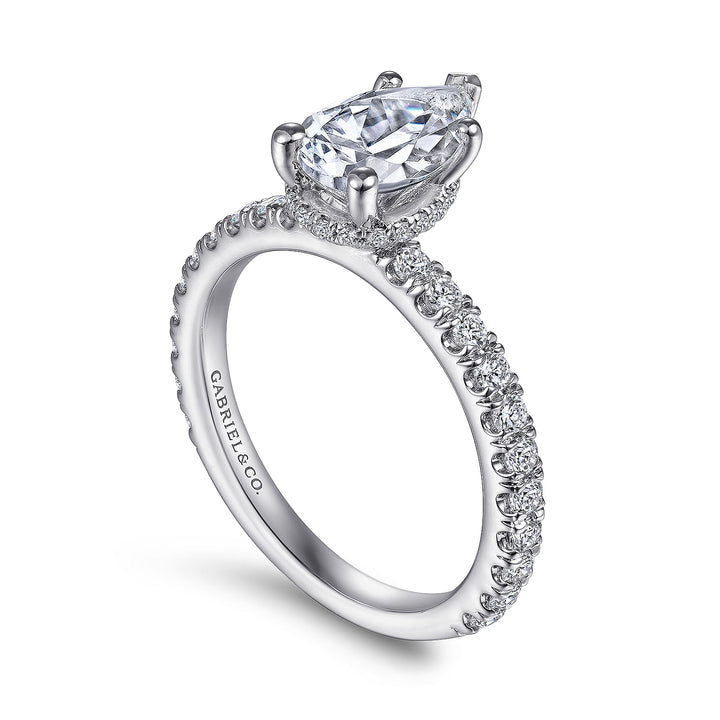 Gabriel & Co. ER14649P4W44JJ 14K White Gold Hidden Halo Pear Shape Diamond Engagement Ring