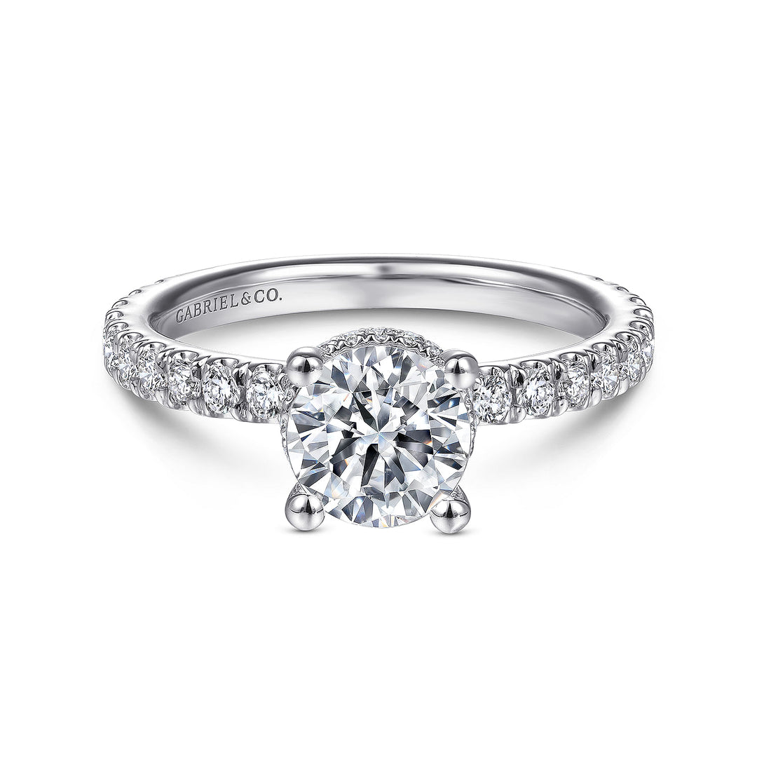 Gabriel & Co. ER14649R4W44JJ 14K White Gold Hidden Halo Round Diamond Engagement Ring