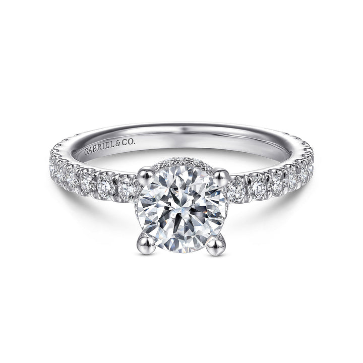 Gabriel & Co. ER14649R4W44JJ 14K White Gold Hidden Halo Round Diamond Engagement Ring