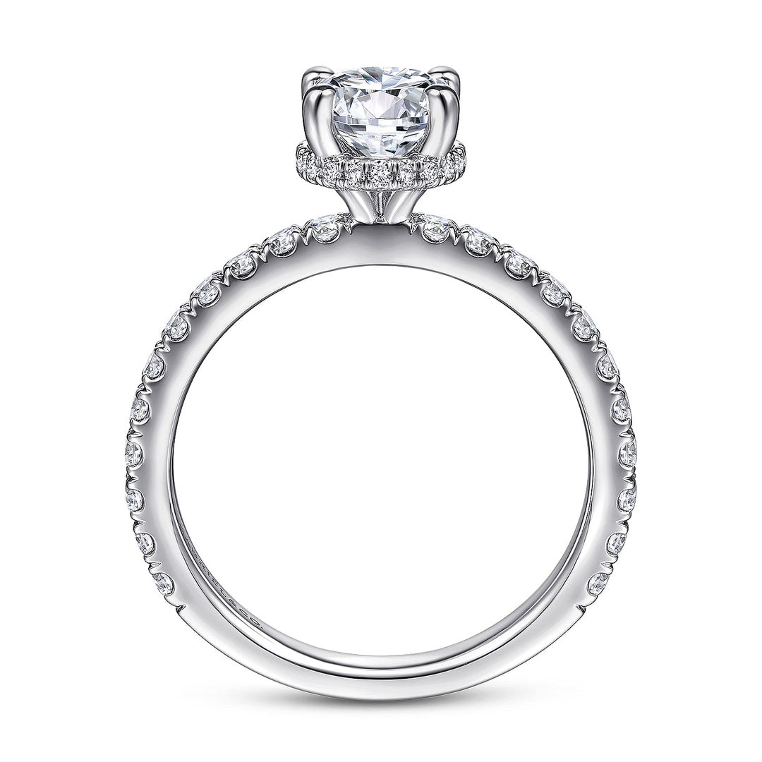 Gabriel & Co. ER14649R4W44JJ 14K White Gold Hidden Halo Round Diamond Engagement Ring