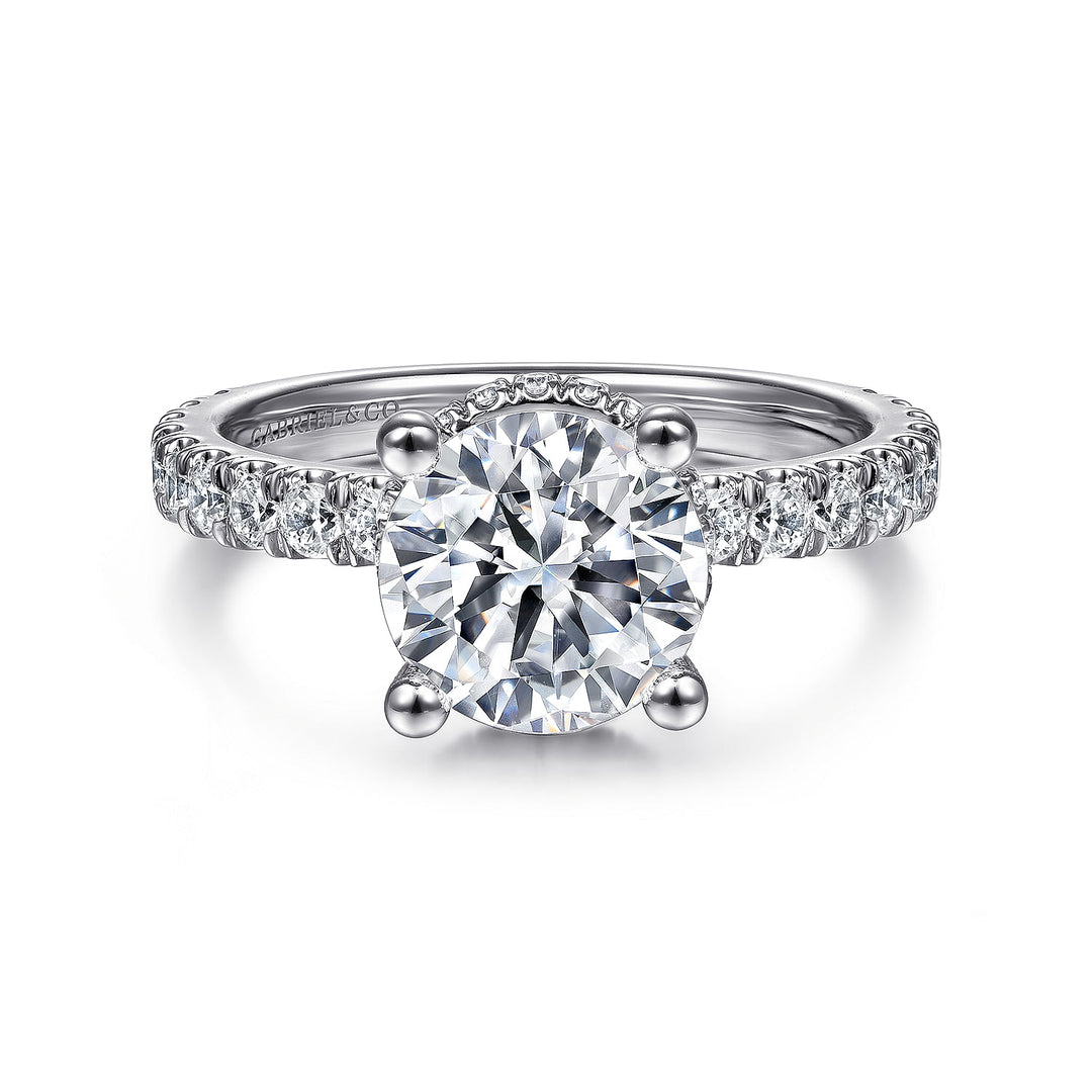 Gabriel & Co. ER14649R8W44JJ 14K White Gold Hidden Halo Round Diamond Engagement Ring
