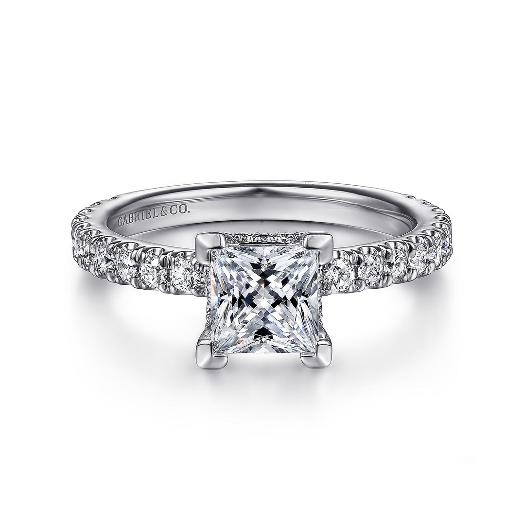 Gabriel & Co. ER14649S4W44JJ 14K White Gold Hidden Halo Princess Cut Diamond Engagement Ring