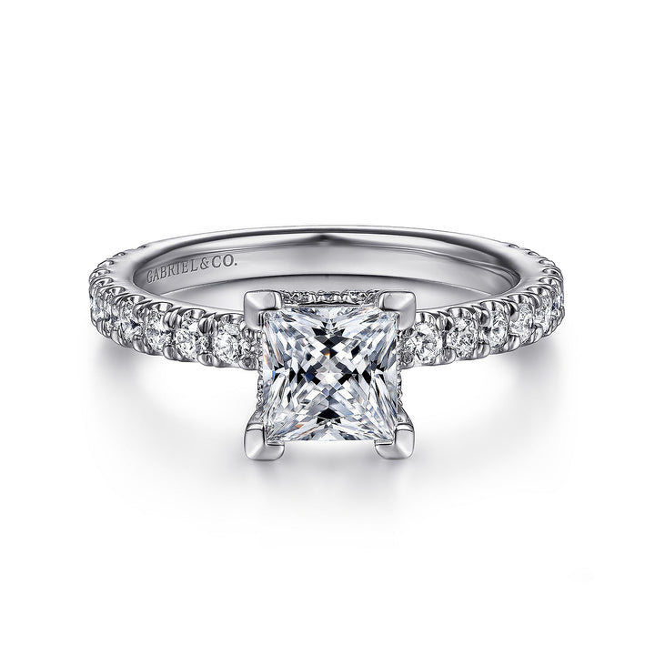 Gabriel & Co. ER14649S4W44JJ 14K White Gold Hidden Halo Princess Cut Diamond Engagement Ring