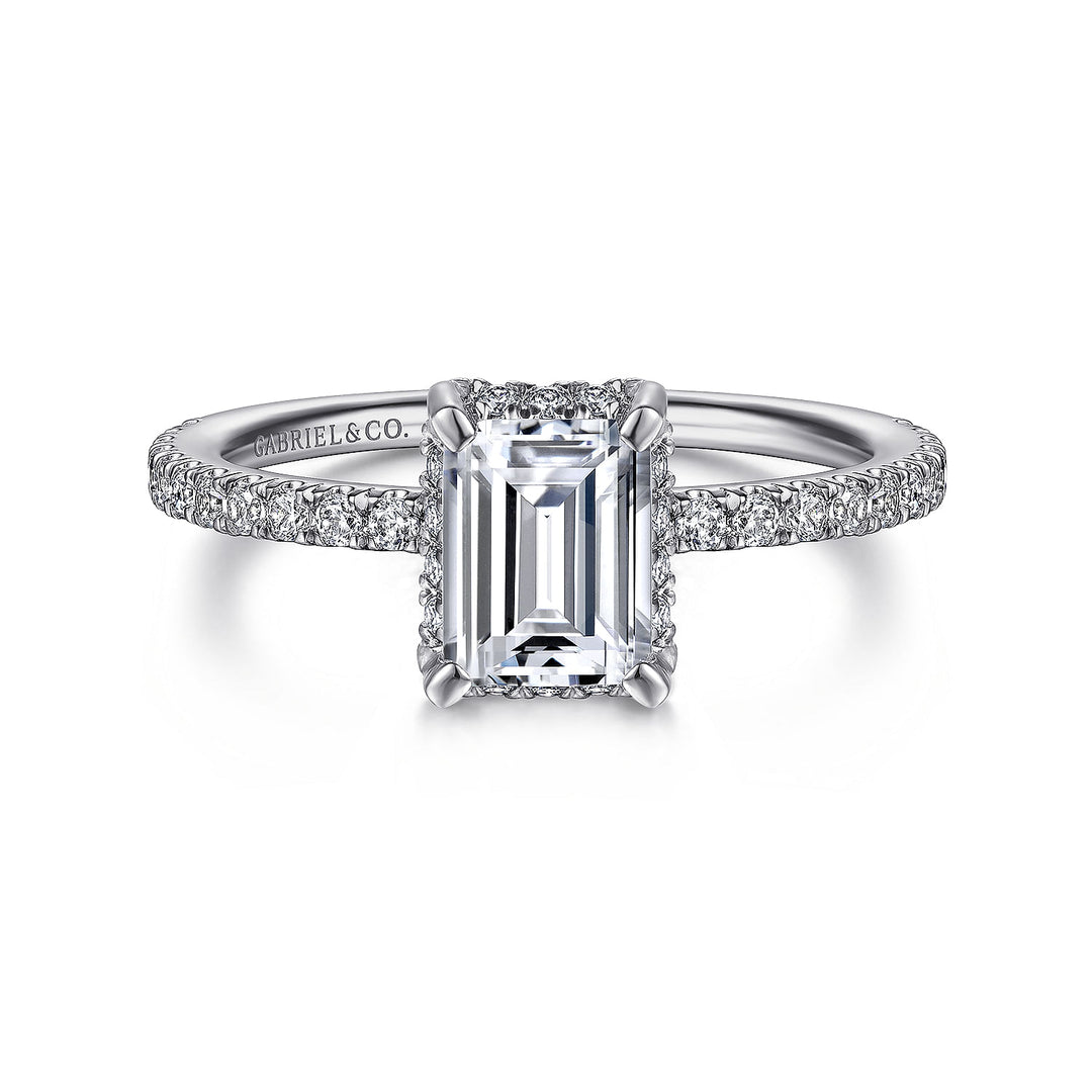 Gabriel & Co. ER14719E4W44JJ 14K White Gold Hidden Halo Emerald Cut Diamond Engagement Ring