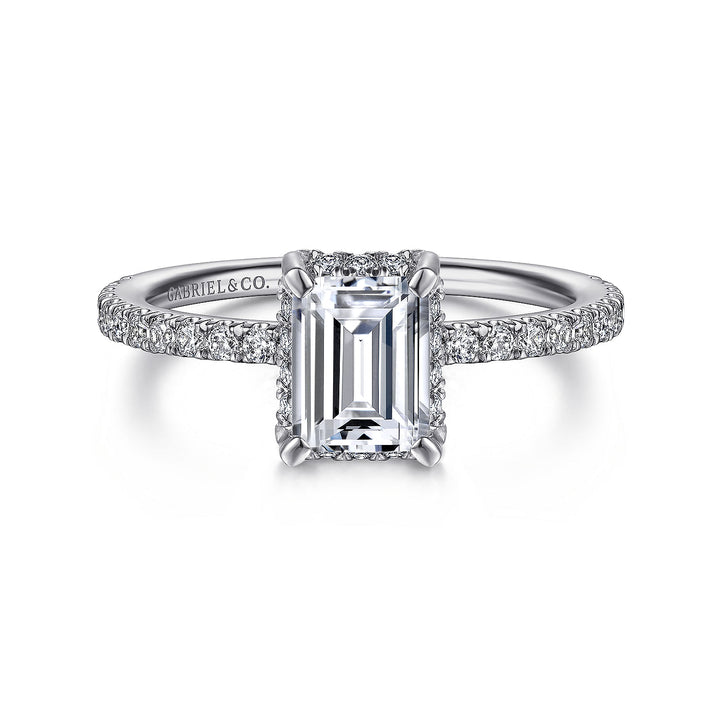 Gabriel & Co. ER14719E4W44JJ 14K White Gold Hidden Halo Emerald Cut Diamond Engagement Ring