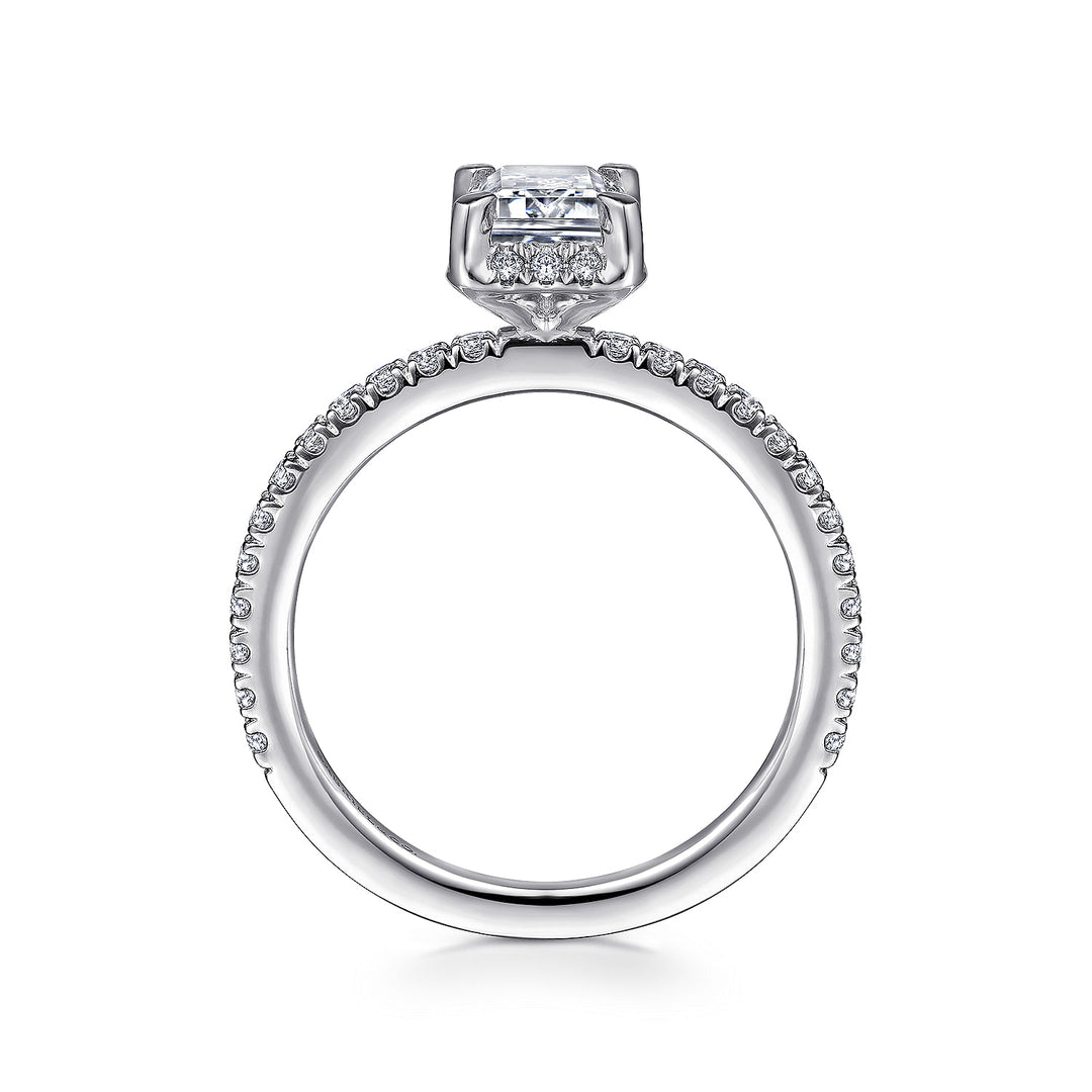 Gabriel & Co. ER14719E4W44JJ 14K White Gold Hidden Halo Emerald Cut Diamond Engagement Ring