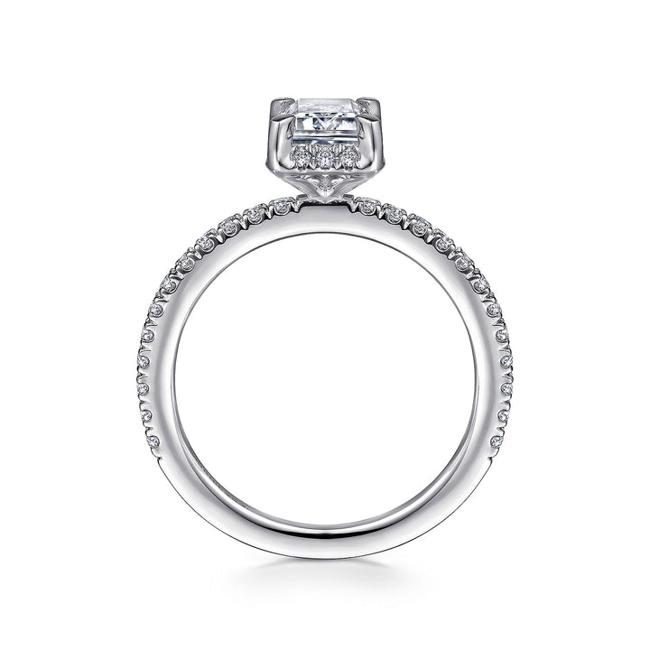 Gabriel & Co. ER14719E4W44JJ 14K White Gold Hidden Halo Emerald Cut Diamond Engagement Ring