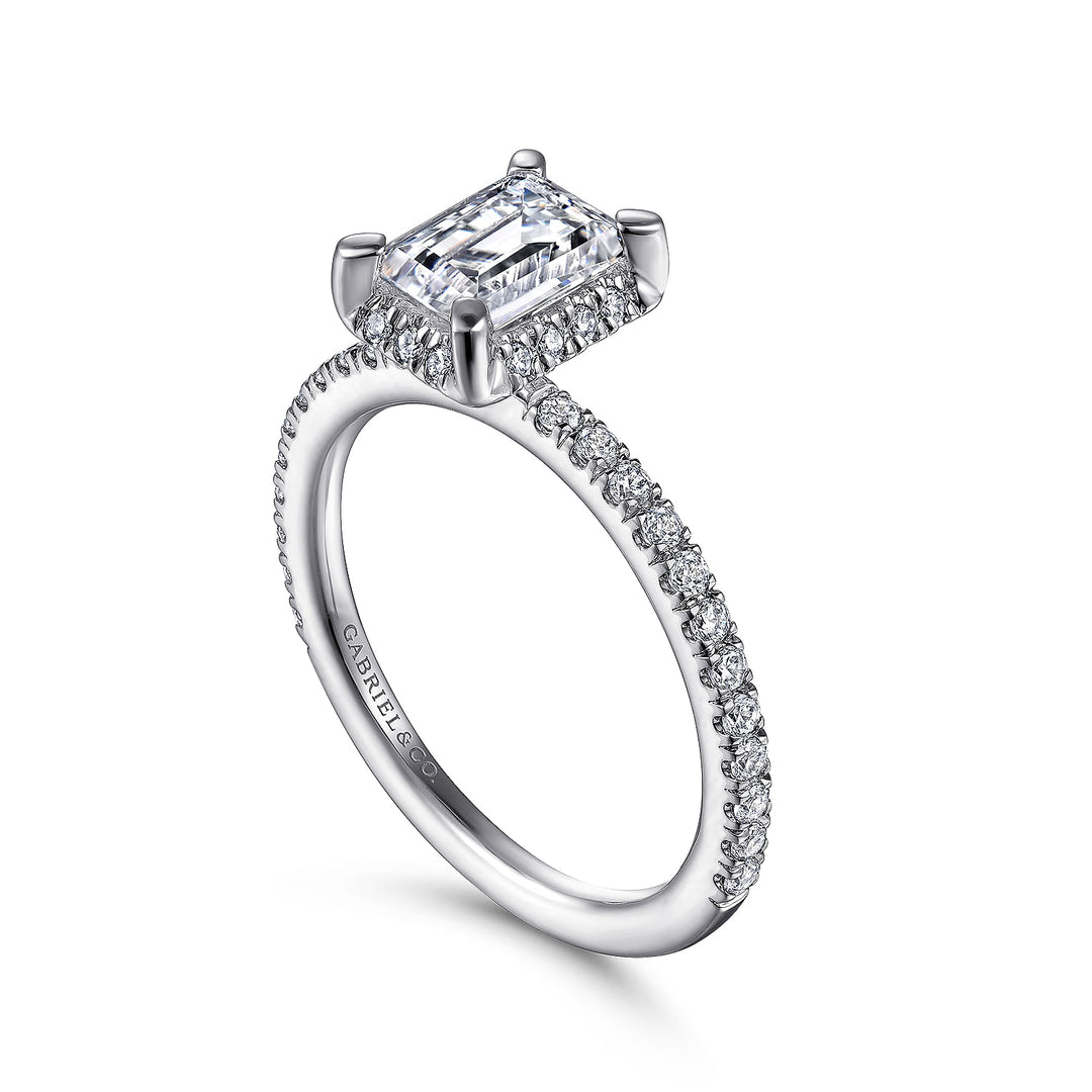 Gabriel & Co. ER14719E4W44JJ 14K White Gold Hidden Halo Emerald Cut Diamond Engagement Ring