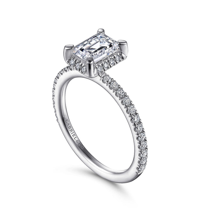 Gabriel & Co. ER14719E4W44JJ 14K White Gold Hidden Halo Emerald Cut Diamond Engagement Ring