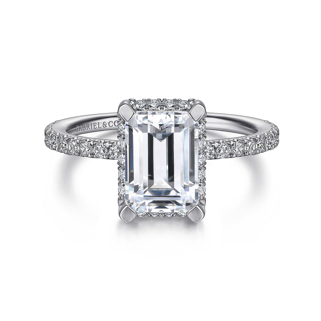 Gabriel & Co. ER14719E8W44JJ 14K White Gold Hidden Halo Emerald Cut Diamond Engagement Ring