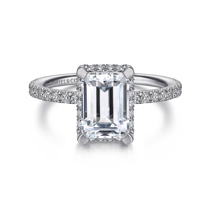 Gabriel & Co. ER14719E8W44JJ 14K White Gold Hidden Halo Emerald Cut Diamond Engagement Ring