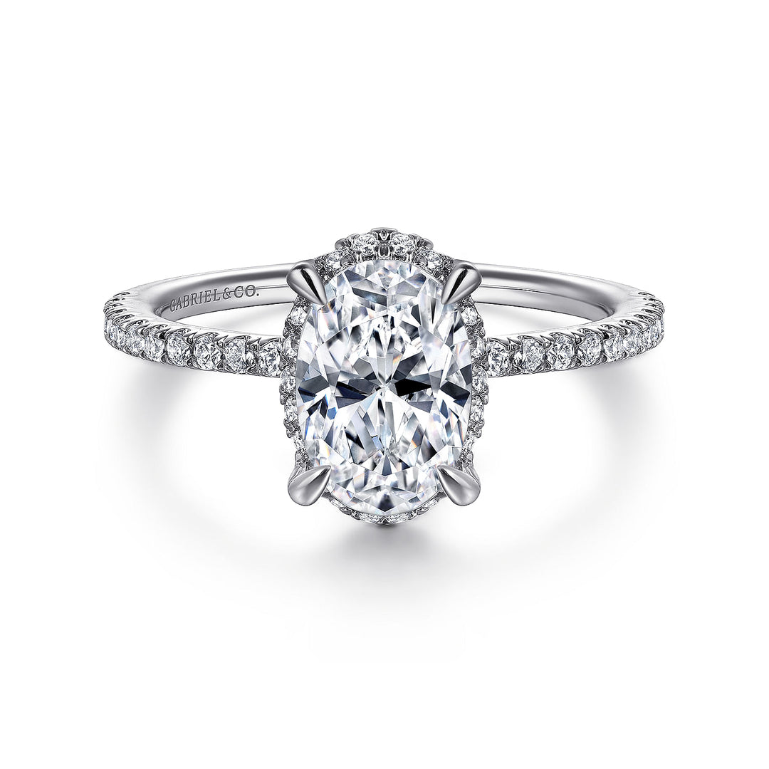 Gabriel & Co. ER14719O6W44JJ 14K White Gold Hidden Halo Oval Diamond Engagement Ring