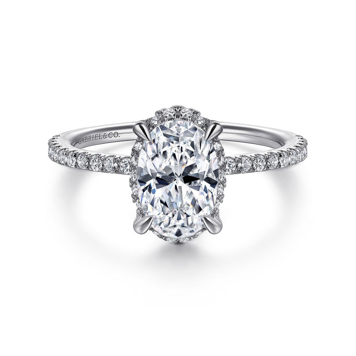 Gabriel & Co. ER14719O6W44JJ 14K White Gold Hidden Halo Oval Diamond Engagement Ring