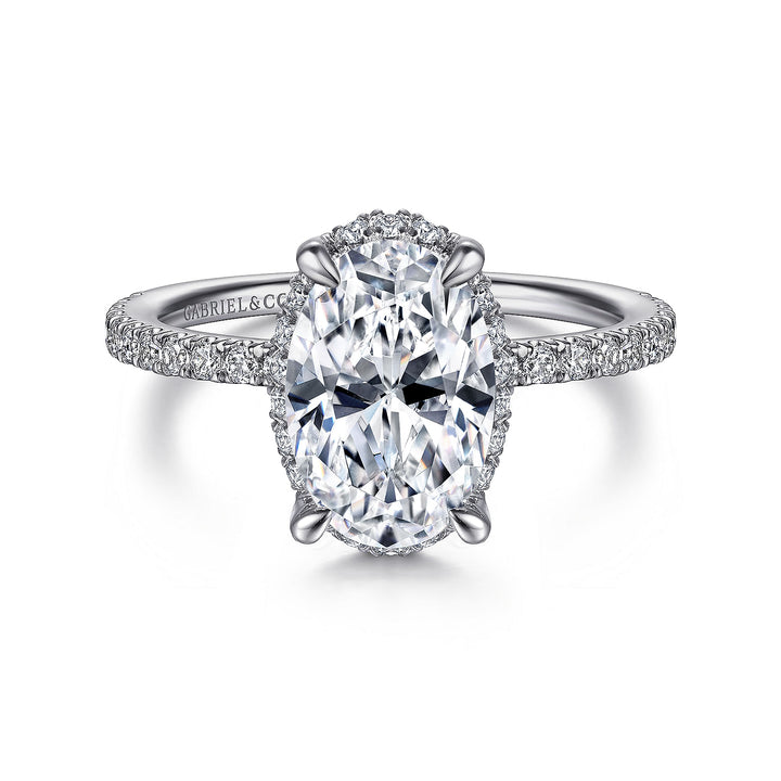 Gabriel & Co. ER14719O8W44JJ 14K White Gold Hidden Halo Oval Diamond Engagement Ring