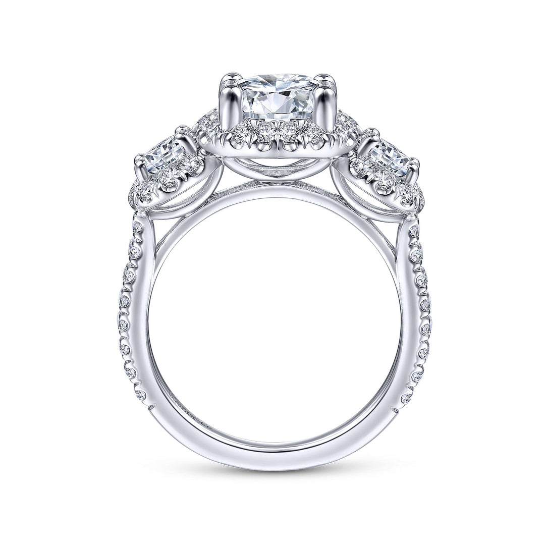 Gabriel & Co. ER14744R8W44JJ 14K White Gold Round 3 Stone Halo Diamond Engagement Ring