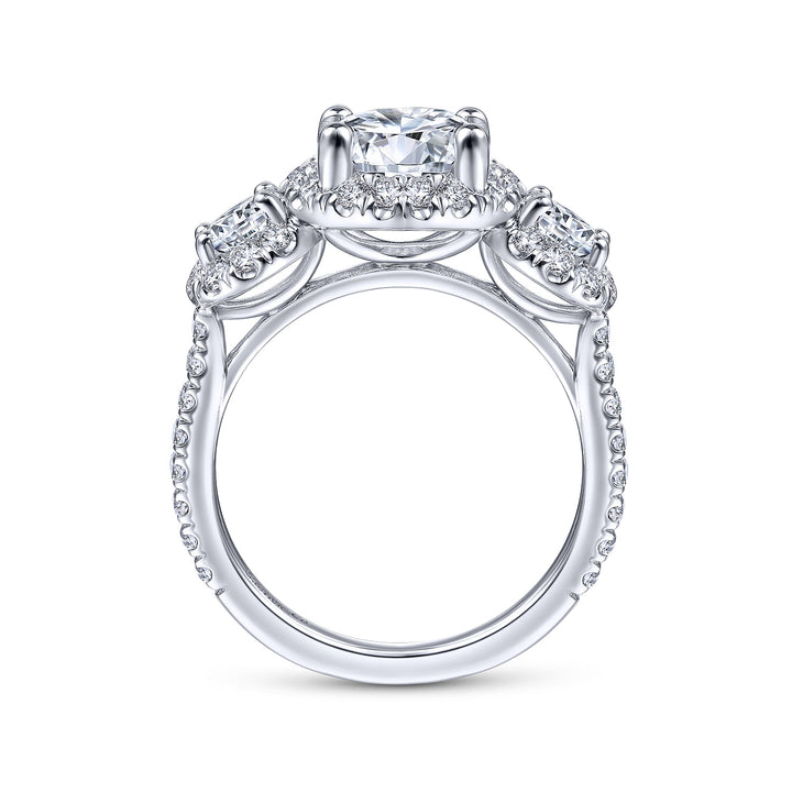 Gabriel & Co. ER14744R8W44JJ 14K White Gold Round 3 Stone Halo Diamond Engagement Ring