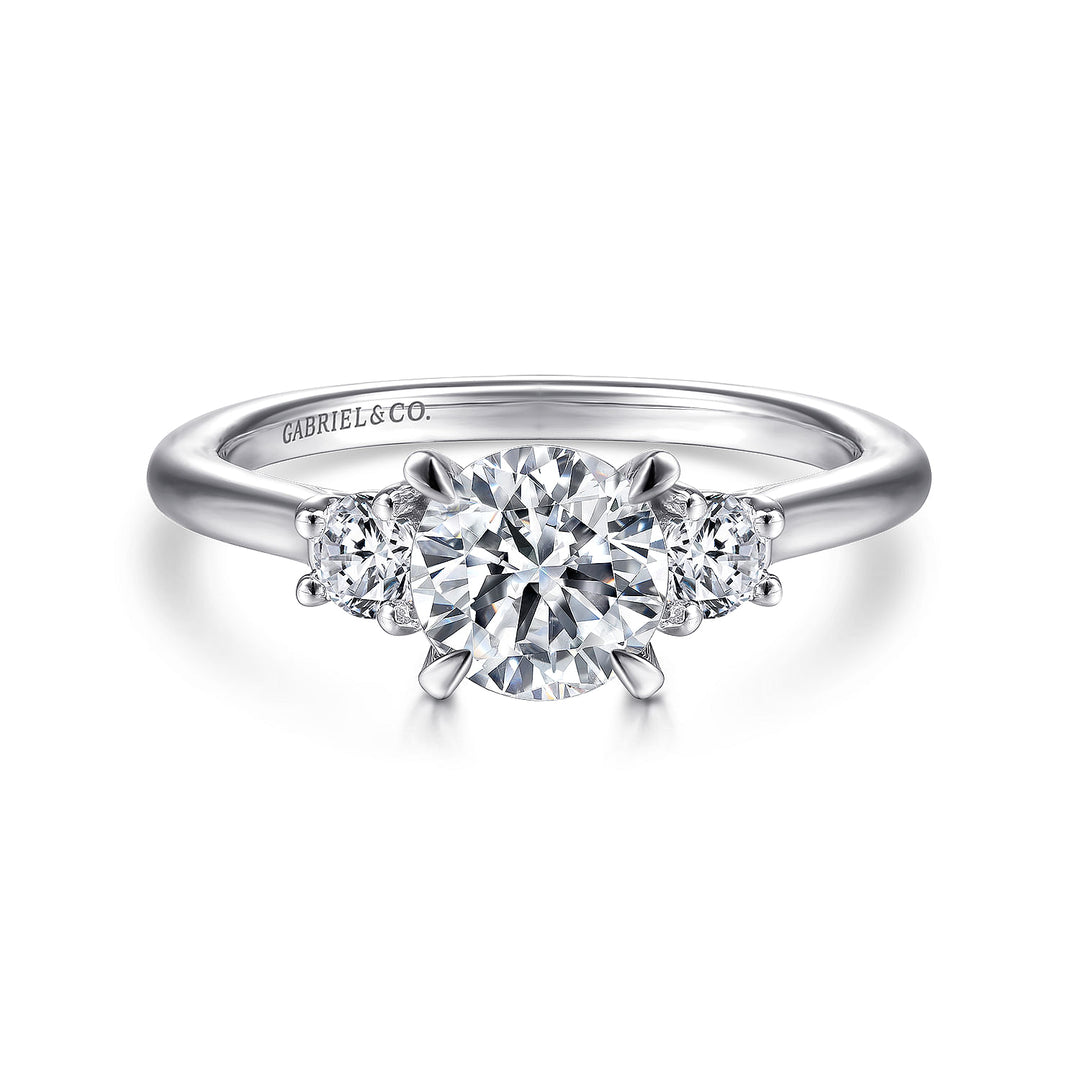 Gabriel & Co. ER14745R4W44JJ 14K White Gold Round 3 Stone Diamond Engagement Ring