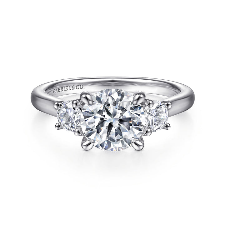 Gabriel & Co. ER14745R6W44JJ 14K White Gold Round 3 Stone Diamond Engagement Ring