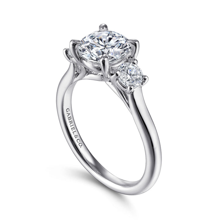 Gabriel & Co. ER14745R6W44JJ 14K White Gold Round 3 Stone Diamond Engagement Ring