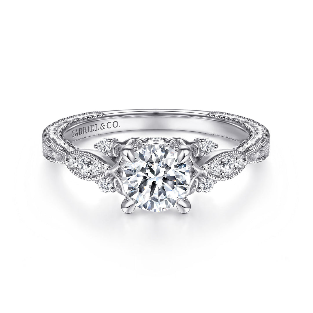 Gabriel & Co. ER14768R3W44JJ Vintage Inspired 14K White Gold Round Diamond Engagement Ring