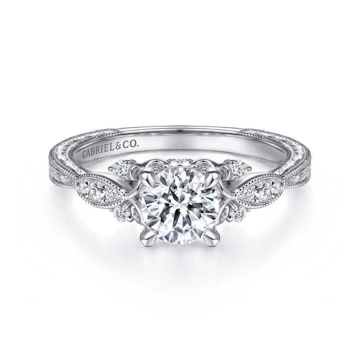 Gabriel & Co. ER14768R3W44JJ Vintage Inspired 14K White Gold Round Diamond Engagement Ring