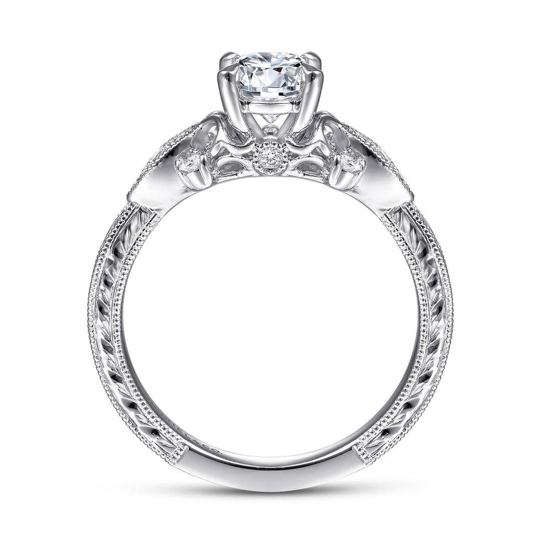 Gabriel & Co. ER14768R3W44JJ Vintage Inspired 14K White Gold Round Diamond Engagement Ring