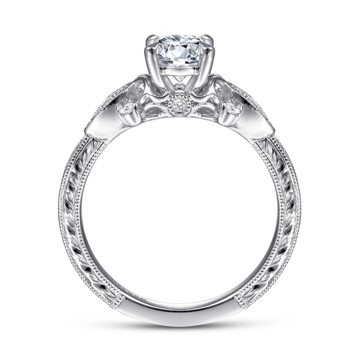 Gabriel & Co. ER14768R3W44JJ Vintage Inspired 14K White Gold Round Diamond Engagement Ring