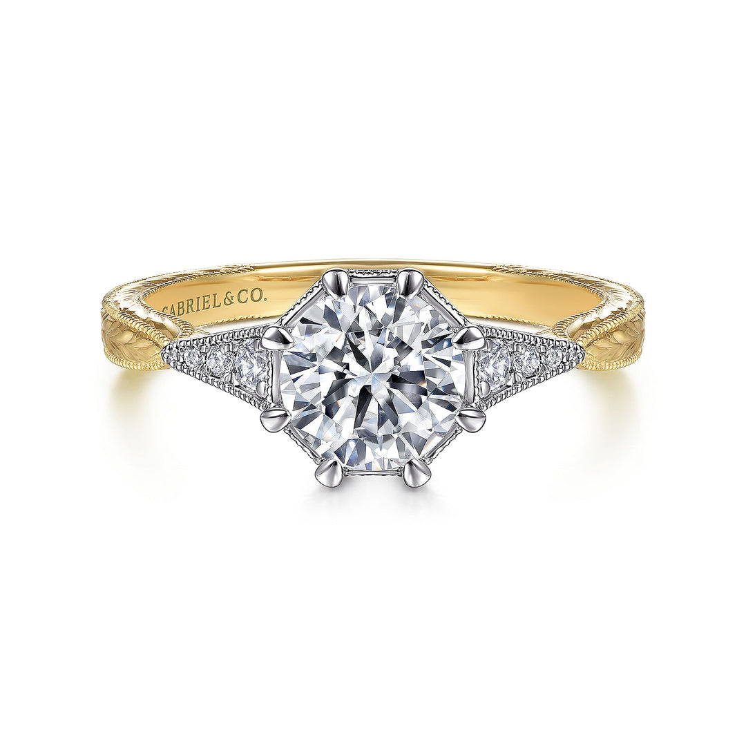 Gabriel & Co. ER14770R4M44JJ Vintage Inspired 14K White Yellow Gold Round Diamond Engagement Ring