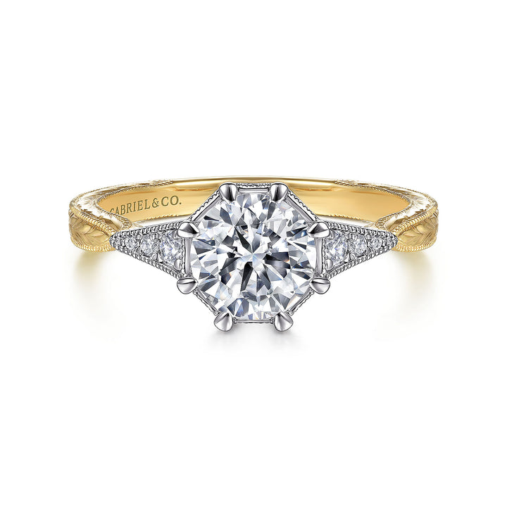 Gabriel & Co. ER14770R4M44JJ Vintage Inspired 14K White Yellow Gold Round Diamond Engagement Ring