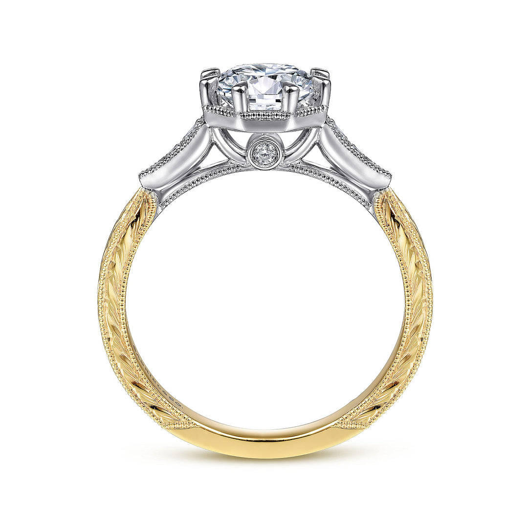 Gabriel & Co. ER14770R4M44JJ Vintage Inspired 14K White Yellow Gold Round Diamond Engagement Ring