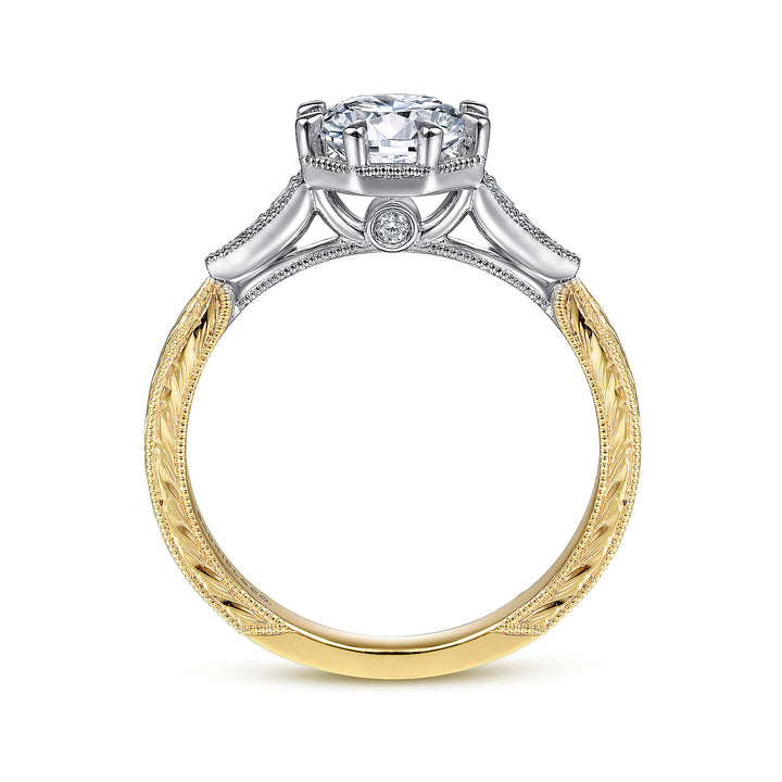 Gabriel & Co. ER14770R4M44JJ Vintage Inspired 14K White Yellow Gold Round Diamond Engagement Ring