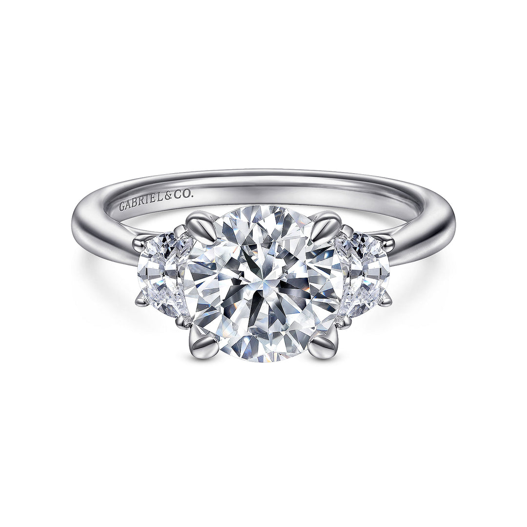 Gabriel & Co. ER14793R8W43JJ 14K White Gold Round 3 Stone Diamond Engagement Ring