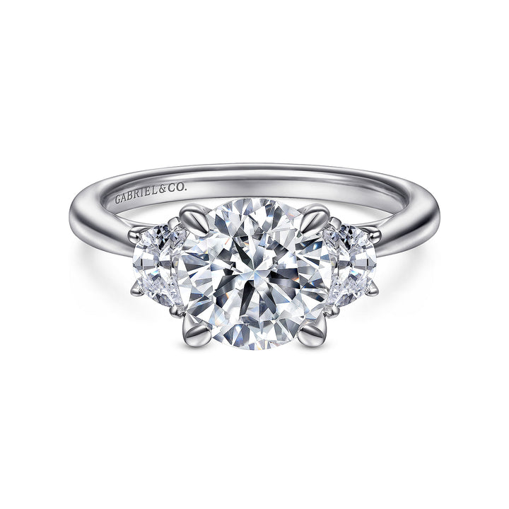 Gabriel & Co. ER14793R8W43JJ 14K White Gold Round 3 Stone Diamond Engagement Ring
