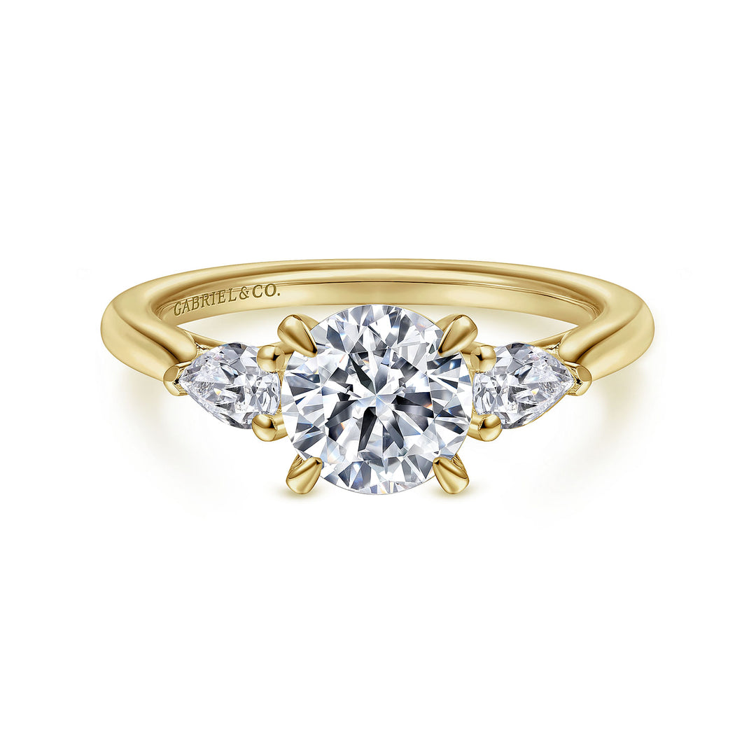 Gabriel & Co. ER14794R4Y44JJ 14K Yellow Gold Round Three Stone Diamond Engagement Ring